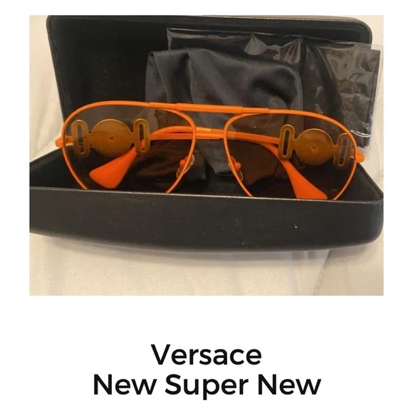 Versace Bold Orange Aviator Sunglasses Versace VE2283 XL (61 - 13) with Orange lenses and Gold  main image 3